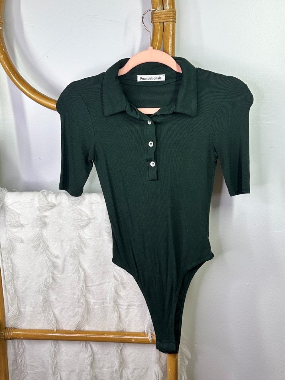 Foundationals Green Collard Ribbed Bodysuit sz S